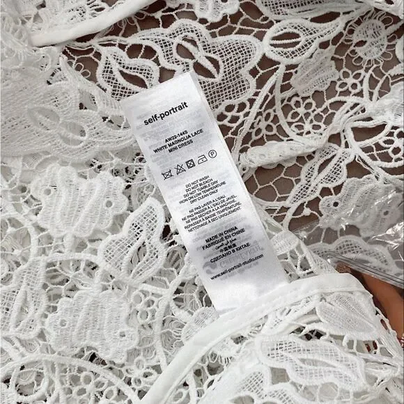 chinese dress ladies Self-Portrait - White Flower Lace Midi Dress